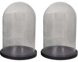 Decoratie stolp op plateau - 2x - glas - zwart 22 cm - woonaccessoires - deco stolp