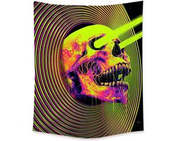 Decoratie Versiering - Ulticool - Skelet Skull - Glow in de Dark Tapestry Decoratie - Psychedelisch - Blacklight Party Wandkleed Achtergronddoek - 200x150 cm - Backdrop UV Lamp Reactive - Groot wandtapijt - Poster - Neon Fluor Verlichting