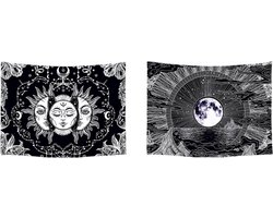 Decoratie Versiering - Ulticool Wandkleed Set van 2 – Maan Sterrenhemel Natuur Bohemian – Met Bevestigingspinnen - voor Binnen - Wandtapijt Posters Wanddoek Tarot Kaarten Heks Boho Zwart Aesthetic Room Decor - Cadeau Idee Tiener Meisje
