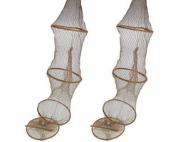 Decoratie visnet/vissers fuik met 4 ringen 120 cm - 2x - Maritieme woonaccessoires - Visfuiken