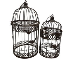 Decoratie vogelkooi set van 2 bruin roest Ø19 x 36cm - Ø15 x 28cm | 819212-3 | Hang staand | Stoer & Sober Woonstijl