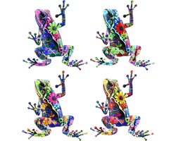 Decoratie voor Kikkerliefhebbers - Buitenmuurdecoratie met Kikkers - Tuindecoratie voor Thuis - Vijver Accessoires - Sfeervolle Hekversiering - Set van 4