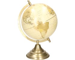 Decoratie wereldbol/globe goud/ecru op metalen voet/standaard 22 x 34 cm - Landen/contintenten topografie