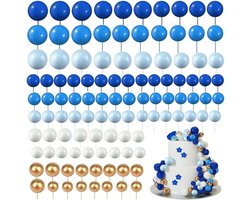 Decoratieballen voor Taarten, 108 Stuks, DIY Mini Ballon Cupcake Invoegen, Taartversiering voor Bruiloften en Verjaardagen (Wit, Goud, Blauw)