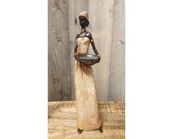 Decoratiebeeld - Afrikaanse vrouw met schaal - 38,5cm