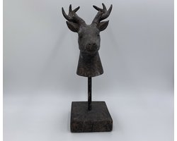 Decoratiebeeld Hert op voet bruin steen L 39 x 20 cm | 121284 | Home Sweet Home | Stoer & Sober Woonstijl