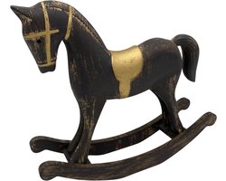 Decoratiebeeld hobbelpaard vintage bruin goud hout 18 x 26 x 6 CM | HSH402310 | Home Sweet Home | Stoer & Sober Woonstijl
