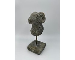 Decoratiebeeld Ram op voet stonegrey grijs steen maat S H20xB7,5CM | 121012 | Home Sweet Home | Stoer & Sober Woonstijl