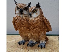 Decoratiebeeld van twee uilen - 18cm hoog - Polyresin - Polystone - Wonen - Decoratie - decoratie