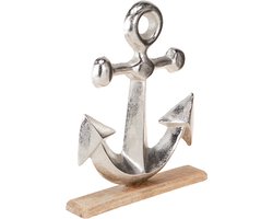 Decoratief anker, metaal en hout in naturel zilver, 25,5 x 5,5 x 31 cm