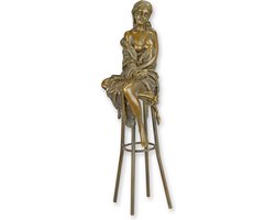 Decoratief Beeld - Bronzen Op Een Barkruk - Brons - Wexdeco - Brons - 9.3 X 6.9 Cm