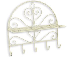 Decoratief Beeld - Een Gietijzeren Wand Schap Met Haakjes - Gietijzer - Wexdeco - Wit - 46 X 17 Cm
