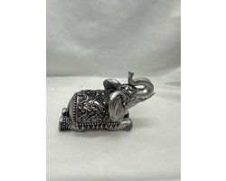Decoratief beeld olifant - zilver - hoogte 8 cm x 13 x 10 cm - polyresin - Woonaccessoires - Decoratieve beelden