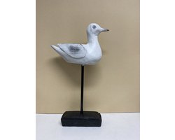 Decoratief beeld op standaard "vogel" - wit - Hoogte 33x19x5 cm - polyresin - Decoratieve beelden- Woonaccessoires