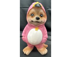 Decoratief beeld "stokstaartje in onesie" - flamingo - polyresin - hoogte 23x14x12cm - Woonaccessoires - Decoratieve beelden