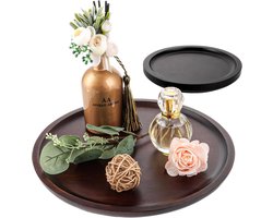 Decoratief dienblad - groot houten dienblad - rond - 30 cm - walnoot - dienblad voor dranken - sleutels - cosmetica (bruin - 30 + 19 cm)