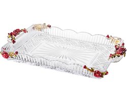 Decoratief Dienblad - Kristalglas Serveerschaal - Eten Serveren - Met Handgrepen - Langwerpig - Transparant