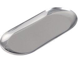 Decoratief dienblad van roestvrij staal, 18 cm lang, geschikt als sieradenschaaltje, cosmeticaschaaltje, badkamerschaaltje of klein opbergschaaltje. Ovaalvormig-Zilver