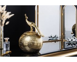 Decoratief doosje WILDLIFE BIRD 30cm goud antiek rond metaal - 44837