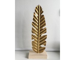 Decoratief Gouden Blad op Houten Voet – 42,5 cm Hoog – mel-o-design