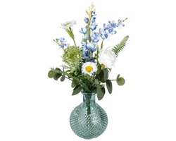 Decoratief Groen Vaasje met Kunstbloemen – Delphinium & Allium – 38 cm – Sfeervolle Tafeldecoratie - Ideaal voor Horeca & Thuis