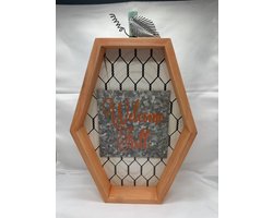 Decoratief houten bord "Welcome Fall" - oranje + oranje letters - hoogte 30x22x4cm - Woonaccessoires - Decoratieve borden