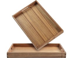 Decoratief Houten Dienblad met Handgrepen - Set van 2, 47 cm voor Ontbijt en Lunch - Duurzame Accessoire voor Woonkamer en Eettafel
