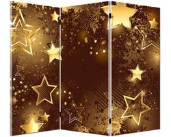 Decoratief klein Scherm Gouden Sterren – 3 Panelen – 50x60 cm – Dubbelzijdig
