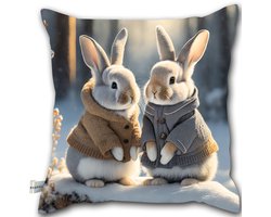 Decoratief Kussen 40x40cm met Konijnenprint - Winter Thema