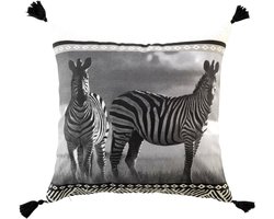 Decoratief Kussen 50 x 50 cm met Zebra Print in Zwart en Wit, Inclusief Vulling en Ritssluiting voor Sofa en Bank