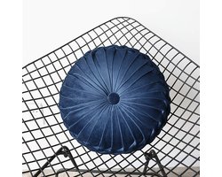 Decoratief Kussen - Pompoen Poef - Woonkamer Decoratie - Handgemaakt Fluweel - 38x38 cm - Blauw