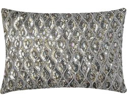 Decoratief Kussenhoes - Sierkussenhoes Set - Woonkamer Decoratie - Handgemaakt Met Pailletten - 30x60 cm - Zilver