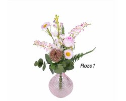 Decoratief Licht Roze Vaasje met Kunstbloemen – Delphinium & Allium – 38 cm – Sfeervolle Tafeldecoratie - Ideaal voor Horeca & Thuis