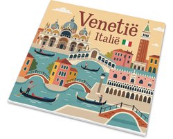 Decoratief mat tegeltje Venetië Italië met gondels en San Marcobasiliek, romantische retro Mid-Century illustratie steden, wanddecoratie citytrip souvenir voor reisliefhebber, 15x15 cm