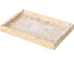 Decoratief natuurstenen dienblad - Rechthoekig kaarsenplateau - 30 x 20 cm - Decoratieve schaal voor badkamer accessoires - Stenen plateau - Beige Schalen & Presenteerbladen