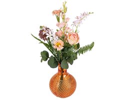 Decoratief Oranje Vaasje met Kunstbloemen – Delphinium & Allium – 38 cm – Sfeervolle Tafeldecoratie - ideaal voor Horeca & Thuis