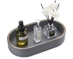 Decoratief Ovaal Badkamerdienblad van Leer - Sieradenhouder en Opbergbakje voor Make-uptafel, Zeepdispenser, Toilet en Badkuip - Grijs
