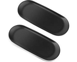 Decoratief ovaal dienblad - 2 stuks - zwart - roestvrij staal - 23 x 9,5 cm