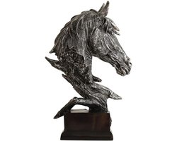 Decoratief Paardenhoofd Beeld voor Woonkamer en Kantoor - Zilveren Hars Sculptuur