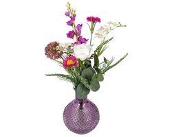 Decoratief Paars Vaasje met Kunstbloemen – Delphinium & Allium – 38 cm – Sfeervolle Tafeldecoratie - Ideaal voor Horeca & Thuis