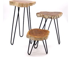 Decoratief Planten krukjes met zwart roeste Spin Pootjes- SET/3 planten krukje - wood plant stand -3 stuks