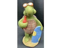 Decoratief polyresin beeld '' Tropische schildpad met surfplank "- meerkleurig - hoogte 15 x 10 x 8 cm - Woonaccessoires - Decoratieve beelden