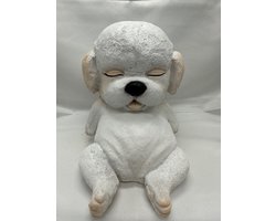 Decoratief polyresin slapend dier - witte hond - hoogte 20x19x17 cm - Voor binnen & buiten - Woonaccessoires - Woondecoratie - Decoratieve beelden