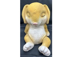 Decoratief polyresin "slapend konijn" beeld - bruin - hoogte 20 x 19 x 17 cm - Voor binnen & buiten - Met spaarpot functie - Woonaccessoires - Woondecoratie - Decoratieve beelden