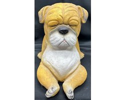 Decoratief polyresin "slapende hond" beeld - bruin - hoogte 20 x 19 x 17 cm - Voor binnen & buiten - Met spaarpot functie - Woonaccessoires - Woondecoratie - Decoratieve beelden