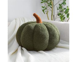 Decoratief Pompoenkussen - 3D Pluche Zitkussen voor Kinderen - Leuk Cadeau voor Kinderkamer en Woonkamer (Groen, 20 cm)
