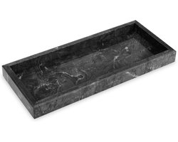 Decoratief rechthoekig dienblad van natuurlijk marmer, luxe badkamerdienblad, opbergdienblad, geschikt voor het bewaren van tissues, zeep, handdoeken, planten, keukengerei, sleutels, koffie, parfum, sieraden, zwart, 30 x 13 x 3 cm