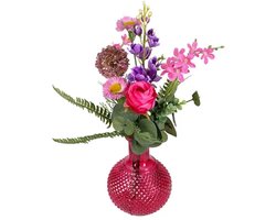 Decoratief Rood Vaasje met Kunstbloemen – Delphinium & Allium – 38 cm – Sfeervolle Tafeldecoratie - ideaal voor Horeca & Thuis