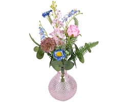 Decoratief Roze Vaasje met Kunstbloemen – Delphinium & Allium – 38 cm – Sfeervolle Tafeldecoratie - Ideaal voor Horeca & Thuis