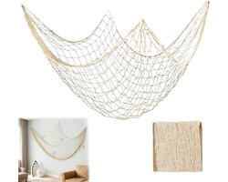 Decoratief Visnet Beige 100x200 cm - Maritieme Wanddecoratie voor Feest, Bruiloft en Interieur
